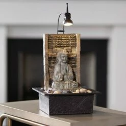 John Timberland Zen Buddha Tabletop Water Fountain 11 1/2" Waterfall with LED Light for Indoor Table Desk
