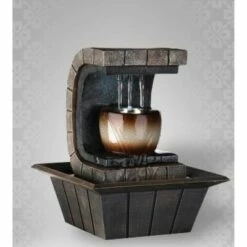 Ore International 9.75" Meditation Fountain with LED Light Brown