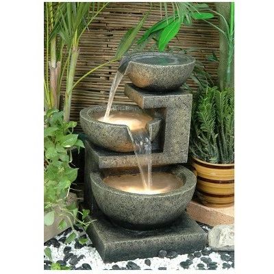 HI-LINE GIFT LTD 22" 3 Bowl Natural Water Fountain with LED Lights Brown - Hi-Line Gift 3 HI-LINE GIFT LTD 22" 3 Bowl Natural Water Fountain with LED Lights Brown - Hi-Line Gift