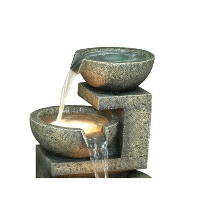 HI-LINE GIFT LTD 22" 3 Bowl Natural Water Fountain with LED Lights Brown - Hi-Line Gift 4 HI-LINE GIFT LTD 22" 3 Bowl Natural Water Fountain with LED Lights Brown - Hi-Line Gift - Image 2