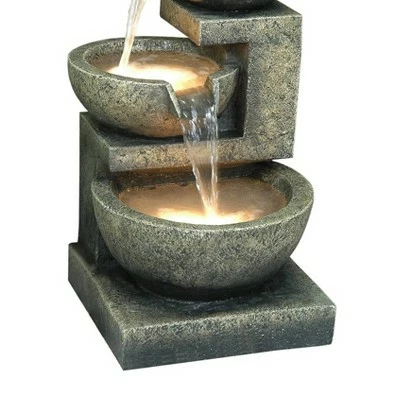 HI-LINE GIFT LTD 22" 3 Bowl Natural Water Fountain with LED Lights Brown - Hi-Line Gift 5 HI-LINE GIFT LTD 22" 3 Bowl Natural Water Fountain with LED Lights Brown - Hi-Line Gift - Image 3