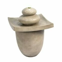 24.4 " Zen Stones Outdoor Fountain with LED Light Tan - Teamson Home