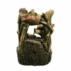 HI-LINE GIFT LTD 11" Tree Trunk Tabletop Water Fountain with 3 Leaves and LED Light Brown - Hi-Line Gift