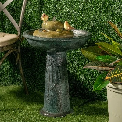 26" Outdoor Birdbath Fountain with Water Pump Gray - Alfresco Home LLC 2 26" Outdoor Birdbath Fountain with Water Pump Gray - Alfresco Home LLC
