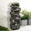 Watnature 40" 6-Tier Rock Water Fountain with LED Lights Gray