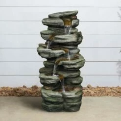 Watnature 30.7" 6-Tier Rock Waterfall Fountain with LED Lights Gray -Cheap Garden Decor Store unnamed file 8391