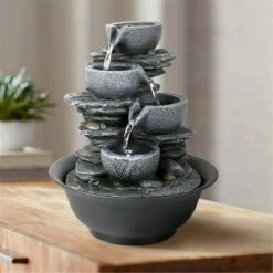 10.6" Indoor Tabletop 4 Tier Rock Fall Zen Fountain - Watnature