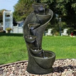 Watnature 23.6" Outdoor Water Fountain with 6 Bowls Curved Design Gray -Cheap Garden Decor Store unnamed file 8451