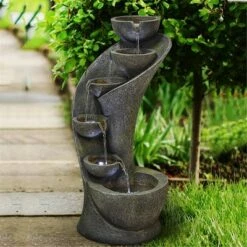 Watnature 23.6" Outdoor Water Fountain with 6 Bowls Curved Design Gray -Cheap Garden Decor Store unnamed file 8452