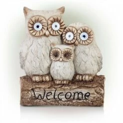 Alpine Corporation Alpine 16" Solar Owl Family Welcome Magnesium Oxide Statue Gray -Cheap Garden Decor Store unnamed file 846