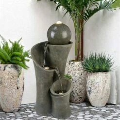 Watnature 24" Indoor/Outdoor Cascading Modern Sphere Zen Fountain Gray -Cheap Garden Decor Store unnamed file 8465