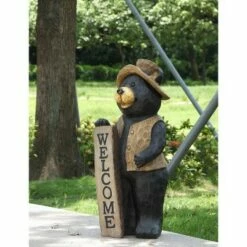HI-LINE GIFT LTD 30" Polyresin Standing Bear with Welcome Sign Outdoor Statue Black - Hi-Line Gift -Cheap Garden Decor Store unnamed file 856