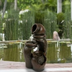 Nature Spring 3-Tier Clay Pot Outdoor Electric Polyresin Water Fountain