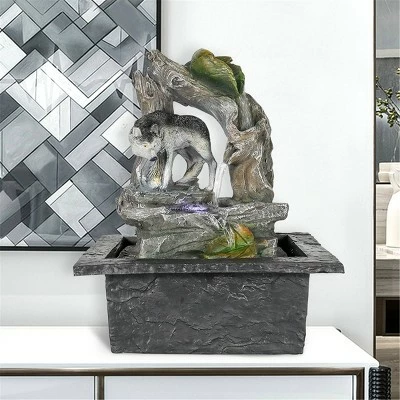 10.6" Indoor Tiered Log Wolf Waterfalls for Home - Watnature 4 10.6" Indoor Tiered Log Wolf Waterfalls for Home - Watnature - Image 2