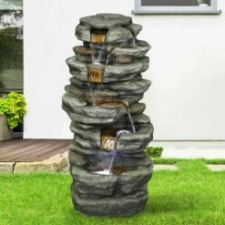 Watnature 15.3" 6-Tier Rock Water Fountain with LED Lights Gray