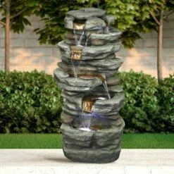 Watnature 15.3" 6-Tier Rock Water Fountain with LED Lights Gray -Cheap Garden Decor Store unnamed file 8622