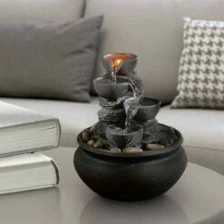 5.9" Tabletop Indoor/Outdoor Waterfall Fountain with LED Light - Stone - Teamson Home