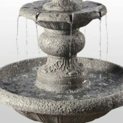52.56" Icy Stone 2-Tiered Focal Point Outdoor Waterfall Fountain - Gray - Teamson Home