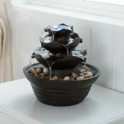 Nature Spring 3-Tier Indoor Water Fountain With LED Lights and Rocks - 8.75" x 10"