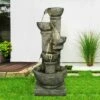 39.3" Outdoor 5-Tier Bowls Floor Cascading Fountain with LED Lights - Watnature