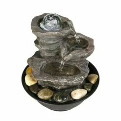 Watnature 11.4" 3-Tier Rock Fall Tabletop Zen Fountain with Crystal Ball Accent and LED Light Gray -Cheap Garden Decor Store unnamed file 8696