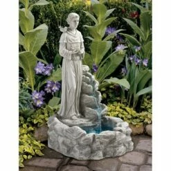 Design Toscano Nature's Blessed Prayer St. Francis Sculptural Fountain - Off-White