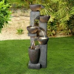 Watnature 39" Modern Outdoor Water Fountain Gray