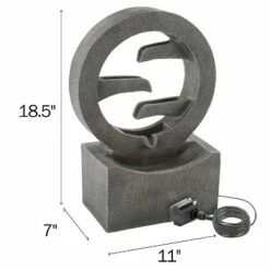 Nature Spring Round Cascade Decorative Outdoor Fountain With 4-Tiers, Waterfall, and LED Lights - 18.5", Gray