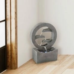 Nature Spring Round Cascade Decorative Outdoor Fountain With 4-Tiers, Waterfall, and LED Lights - 18.5", Gray -Cheap Garden Decor Store unnamed file 8754