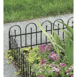 Plow & Hearth - Pewter Wrought Iron Fence - Outdoor Garden Edging with Decorative Design