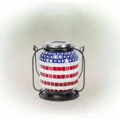 Alpine Corporation Alpine 7" Solar Patriotic Glass/Iron Hanging Lantern with LED Lights Cool White -Cheap Garden Decor Store unnamed file 9105