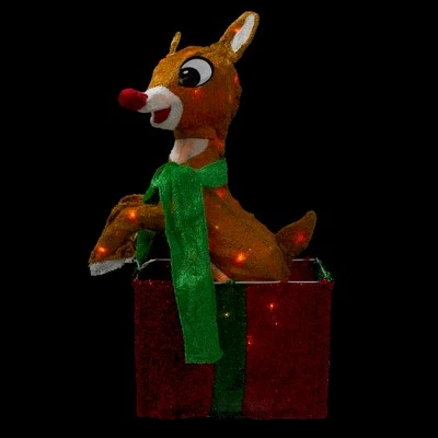 Northlight 24" Pre-Lit Rudolph the Red Nosed Reindeer Gift Box Christmas Outdoor Decor - Clear Lights 4 Northlight 24" Pre-Lit Rudolph the Red Nosed Reindeer Gift Box Christmas Outdoor Decor - Clear Lights - Image 2