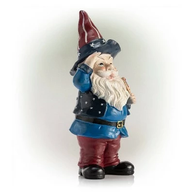 Alpine Corporation 12" Polyresin/Stone Americana Saluting Gnome with Flag Red/White/Blue 4 Alpine Corporation 12" Polyresin/Stone Americana Saluting Gnome with Flag Red/White/Blue - Image 2