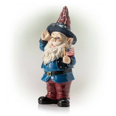 Alpine Corporation 12" Polyresin/Stone Americana Saluting Gnome with Flag Red/White/Blue 5 Alpine Corporation 12" Polyresin/Stone Americana Saluting Gnome with Flag Red/White/Blue - Image 3