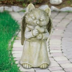 10.43" Resin Cat Angel Garden Statue Gray - Exhart