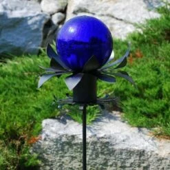 43" Iron Petals Gazing Globe Ball Stand Black Powder Coat Finish - ACHLA Designs