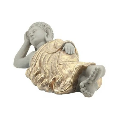 Sagebrook Home 9" Resin Laying Buddha Outdoor Statue Gray/Gold 5 Sagebrook Home 9" Resin Laying Buddha Outdoor Statue Gray/Gold - Image 3