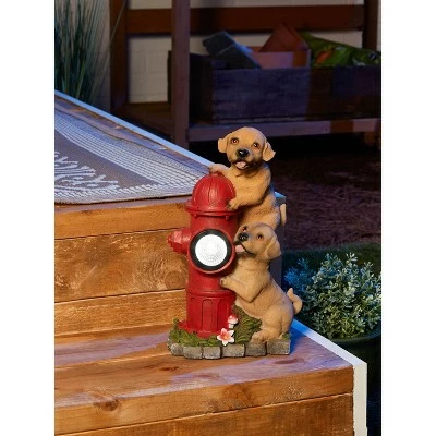 Zingz & Thingz Zingz & Thingz 12" Polyresin Dogs and Fire Hydrant Solar Statue Tan 11 Zingz & Thingz Zingz & Thingz 12" Polyresin Dogs and Fire Hydrant Solar Statue Tan - Image 9