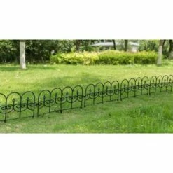 Gardenised Vinyl Wrought Iron- Look Garden Ornamental Edging, Lawn Picket Fence Landscape Panel Border, Flower Bed Barrier, One Piece