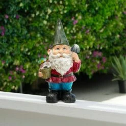 12" Polyresin Gnome With Flower Pot Statue - Alpine Corporation