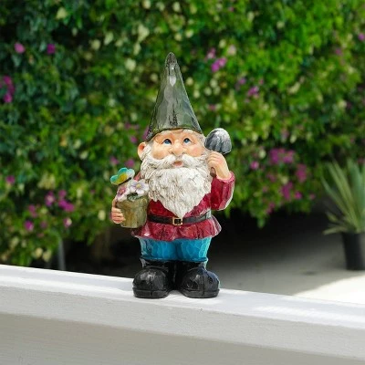 12" Polyresin Gnome With Flower Pot Statue - Alpine Corporation 3 12" Polyresin Gnome With Flower Pot Statue - Alpine Corporation