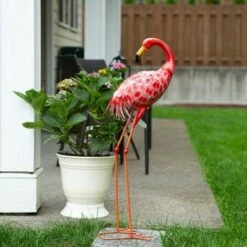 Zingz & Thingz Zingz & Thingz 33" Iron Standing Flamingo Looking Back Statue Bright Pink -Cheap Garden Decor Store unnamed file 956