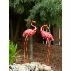 Zingz & Thingz Zingz & Thingz 33" Iron Standing Flamingo Looking Back Statue Bright Pink -Cheap Garden Decor Store unnamed file 957