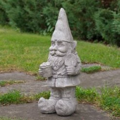 Northlight 18.5-Inch Gray Gardener Gnome with Shovel and Flower Outside Statue