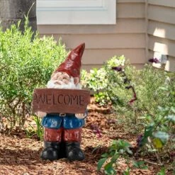Alpine Corporation Alpine 22" Welcome Sign Magnesium Oxide Gnome Statue