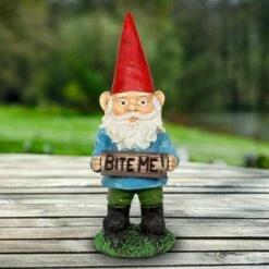 13" Resin Borris the Bite Me Sign Gnome - Exhart