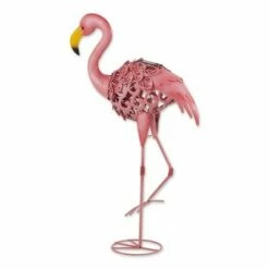 Zingz & Thingz Zingz & Thingz 27" Iron Leaning Solar Flamingo Statue Pink