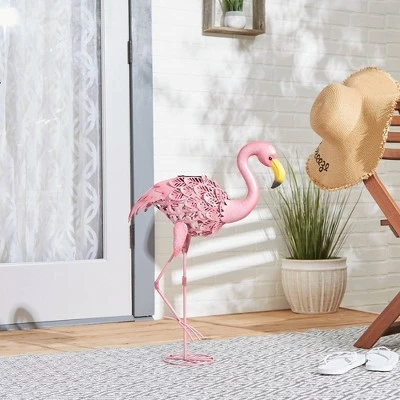 Zingz & Thingz Zingz & Thingz 27" Iron Leaning Solar Flamingo Statue Pink 5 Zingz & Thingz Zingz & Thingz 27" Iron Leaning Solar Flamingo Statue Pink - Image 4