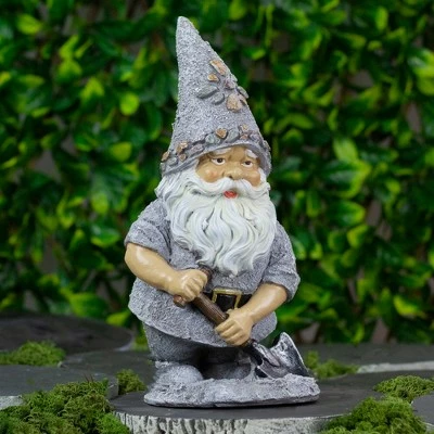 Roman 13.25" Pebble Gnome with Shovel Outdoor Garden Statue 3 Roman 13.25" Pebble Gnome with Shovel Outdoor Garden Statue
