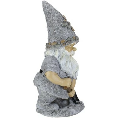 Roman 13.25" Pebble Gnome with Shovel Outdoor Garden Statue 5 Roman 13.25" Pebble Gnome with Shovel Outdoor Garden Statue - Image 3